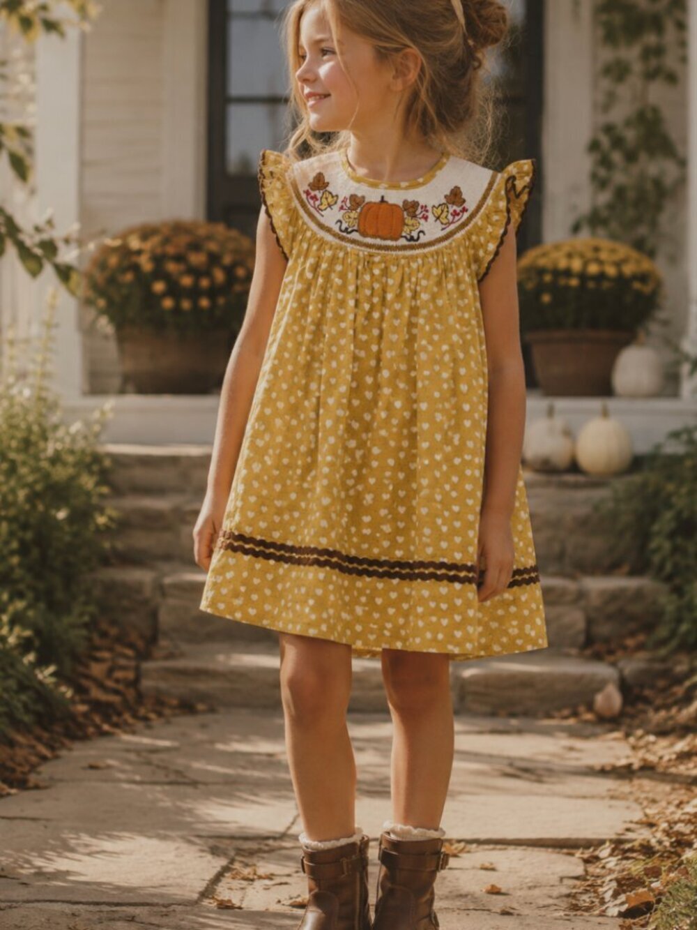 Lil Cactus Fall Pumpkin Yellow Smocked Dress Size 3-6M Cottagecore Southern Whim